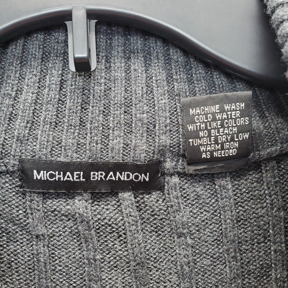Michael Brandon Sweater Mens XL Gray Chunky Knit Classic Fit Mock Neck 1/4 Zip - Picture 5 of 7